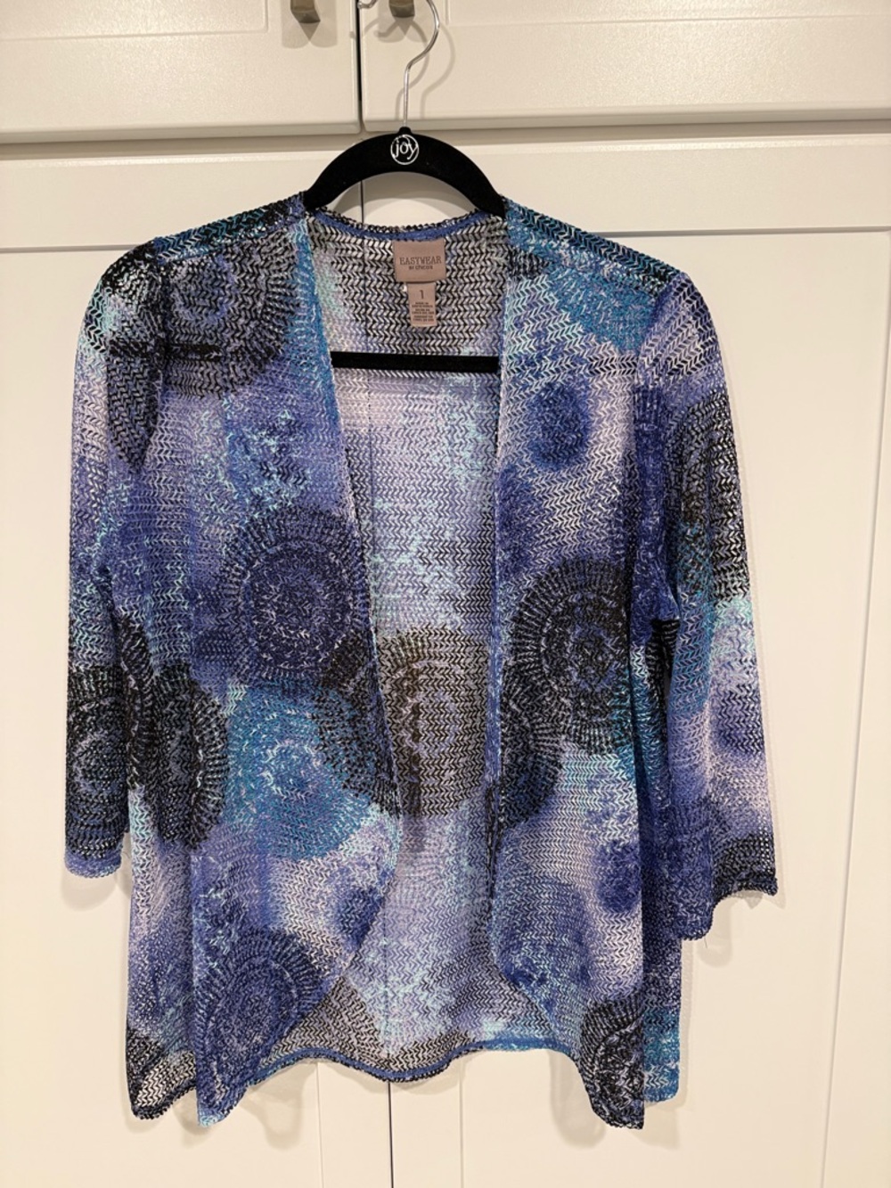 Chico's Blue, Teal & Black Open-Front Cardigan